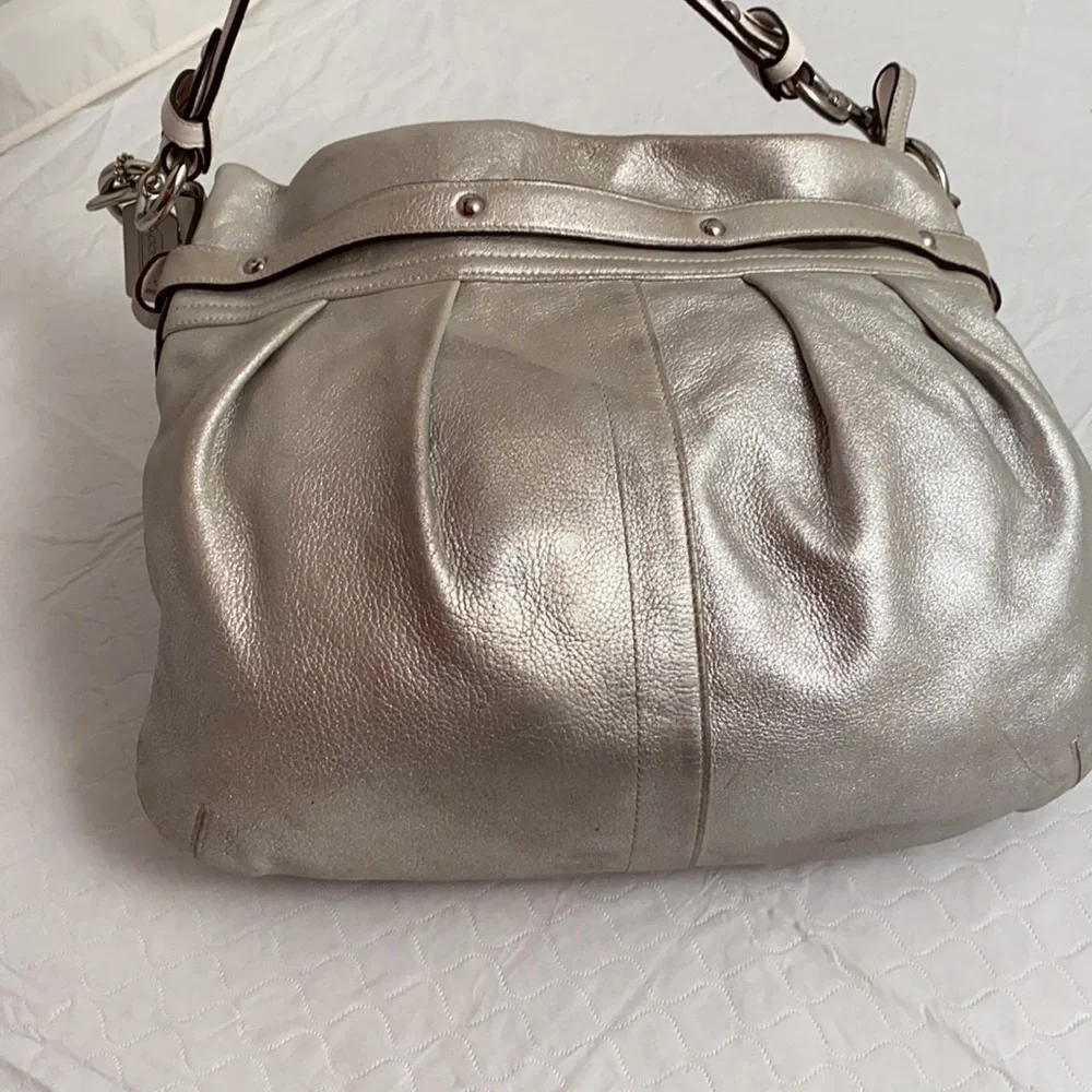 Coach silver metallic soft goat suede leather hobo bag with nickel hardware